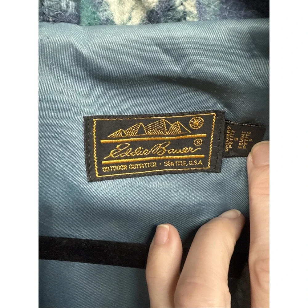 VTG Eddie Bauer Wool Barn Jacket Blanket Coat Womens Blue Navajo Tribal Aztec PS